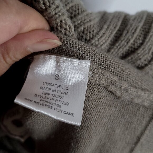 Pink Rose Crop Neutral Taupe Knit Pullover Cowl Neck Kangaroo Pockets size small - Picture 8 of 15